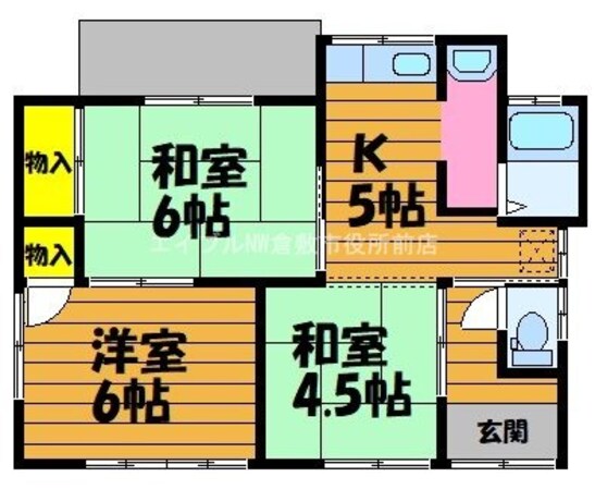 平屋戸建て三島借家の物件間取画像